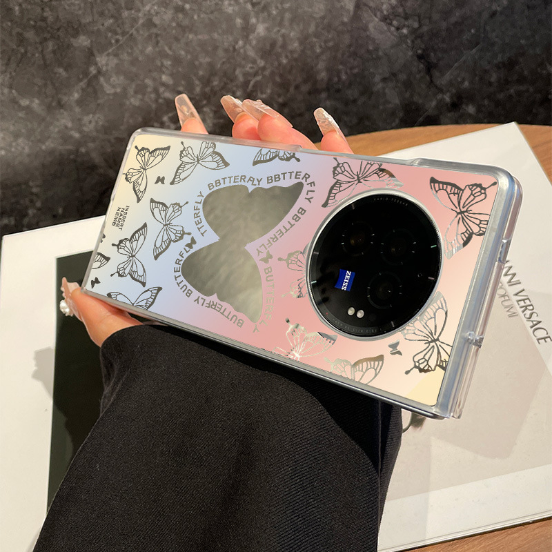 Puzdro Vivo X Fold3 Pro s motívom motýľa, zrkadlovo priehľadné plné krytie, ultra tenké a odolné voči pádu; Štýl: prispôsobený štýl; Materiál: Iné; Podpora personalizácie: Nie; Kompatibilita: Iné modely