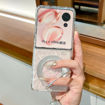 Carcasă de protecție pentru Honor Magic V Flip, cu suport pentru zâmbet, ecran pliabil, material acrilic, imprimare prin imprint, anti-cadere