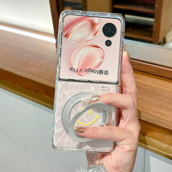 Carcasă de protecție pentru Honor Magic V Flip, cu suport pentru zâmbet, ecran pliabil, material acrilic, imprimare prin imprint, anti-cadere