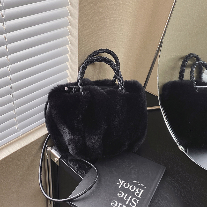 Ženska torbica za rame od pliša, gradski minimalistički stil, horizontalni kvadratni oblik, magnetsko zatvaranje, poliester podstava