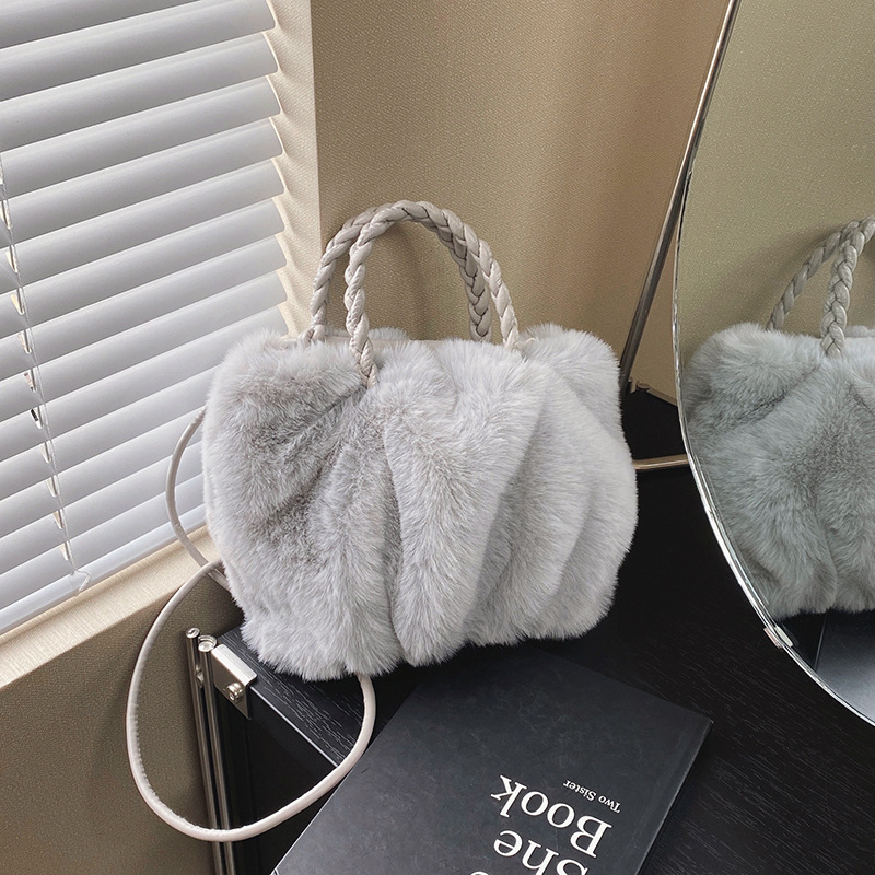 Ženska torbica za rame od pliša, gradski minimalistički stil, horizontalni kvadratni oblik, magnetsko zatvaranje, poliester podstava