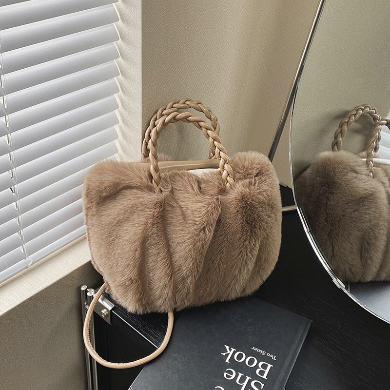 Ženska torbica za rame od pliša, gradski minimalistički stil, horizontalni kvadratni oblik, magnetsko zatvaranje, poliester podstava