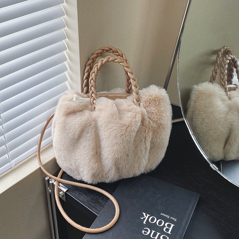 Ženska torbica za rame od pliša, gradski minimalistički stil, horizontalni kvadratni oblik, magnetsko zatvaranje, poliester podstava