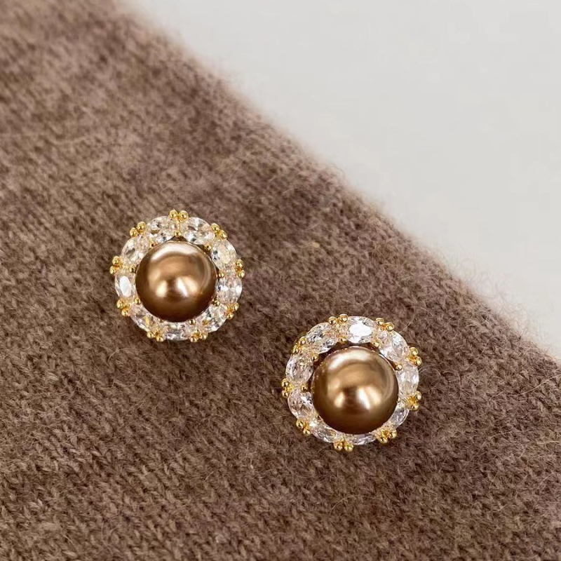 Geometrijske naušnice s postom od srebra 925, cirkon i perla, vintage stil
