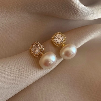 Geometrijski bakreni naušnice sa cirkonijom za žene, lagani luksuz stil