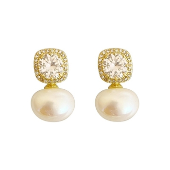 Geometrijski bakreni naušnice sa cirkonijom za žene, lagani luksuz stil