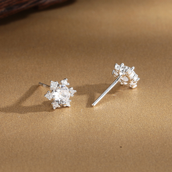 S999 srebrne naušnice s dizajnom snježne pahulje, s dijamantima, za žene