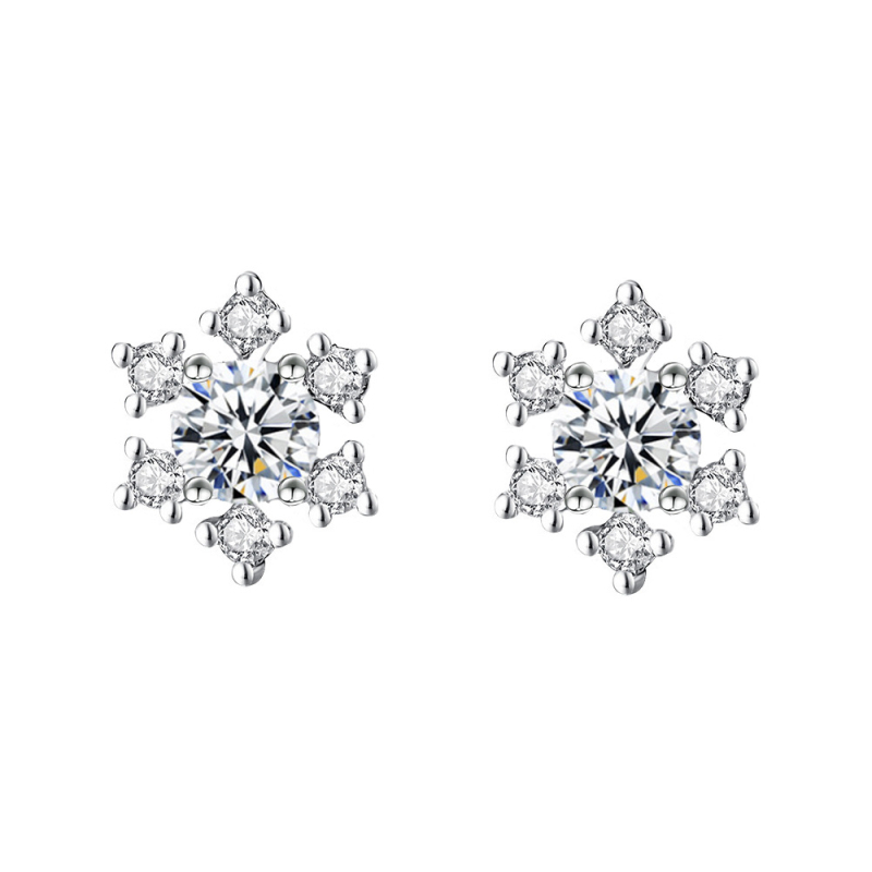 S999 srebrne naušnice s dizajnom snježne pahulje, s dijamantima, za žene