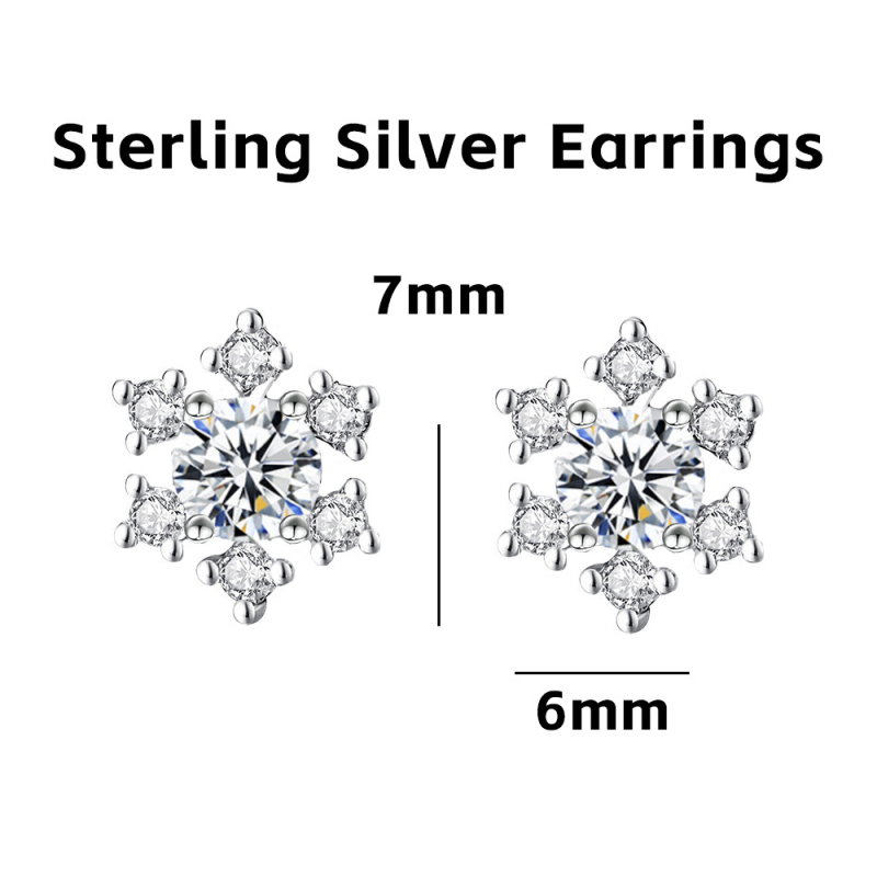 S999 srebrne naušnice s dizajnom snježne pahulje, s dijamantima, za žene
