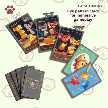 Papirnata stolna igra s temom mačke i miša za tri igrača — trening reakcije, koncentracija, razvoj vida i koordinacija ruka-oko, za djecu 4–6 godina