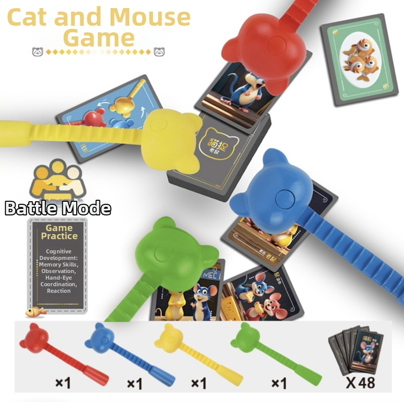 Papirnata stolna igra s temom mačke i miša za tri igrača — trening reakcije, koncentracija, razvoj vida i koordinacija ruka-oko, za djecu 4–6 godina