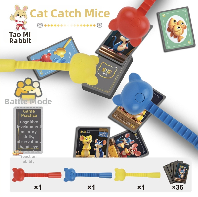 Papirnata stolna igra s temom mačke i miša za tri igrača — trening reakcije, koncentracija, razvoj vida i koordinacija ruka-oko, za djecu 4–6 godina