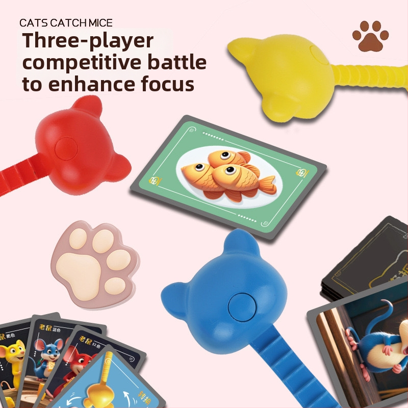 Papirnata stolna igra s temom mačke i miša za tri igrača — trening reakcije, koncentracija, razvoj vida i koordinacija ruka-oko, za djecu 4–6 godina