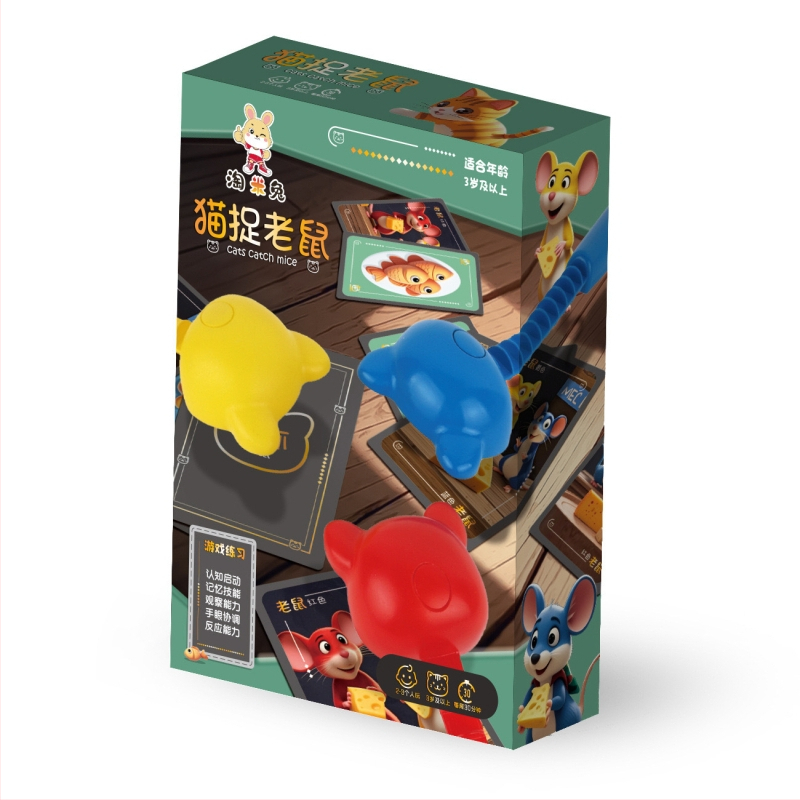 Papirnata stolna igra s temom mačke i miša za tri igrača — trening reakcije, koncentracija, razvoj vida i koordinacija ruka-oko, za djecu 4–6 godina