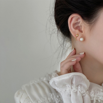 Stil coreean: cercei clip metalici cu mărgele perlate, S925 argintiu, placare cu aur, proaspăt și dulce