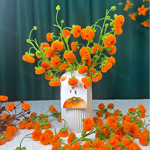 Kézzel készített plüss persimmon virágcsokor készlet — Meibao, 15–35 éveseknek, Modell 123