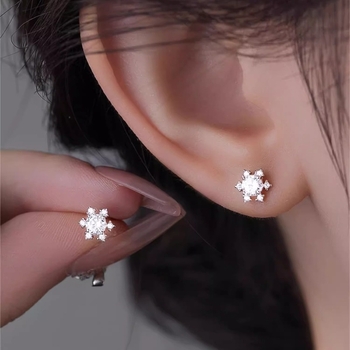 Cercei din cupru, design geometric în formă de fulg de zăpadă, placare electroplată, colecția iarnă 2024, pentru femei