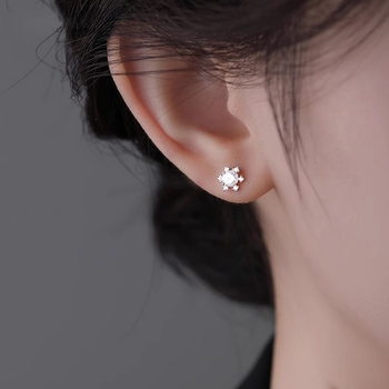 Cercei din cupru, design geometric în formă de fulg de zăpadă, placare electroplată, colecția iarnă 2024, pentru femei