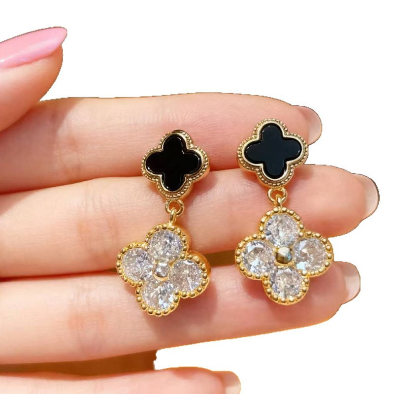 Cercei cu trifoi cu patru foi, pentru femei, cupru, electroplacare, formă geometrică, stil lux lejer