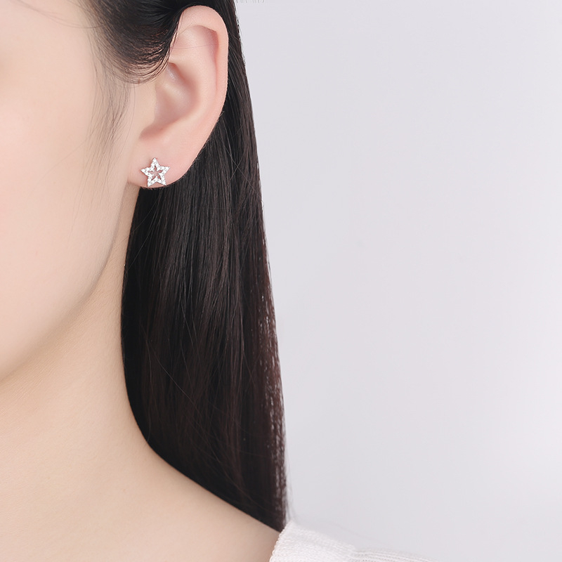 Cercei în formă de stea, argintii, electroplacați, Meilong Chengbo