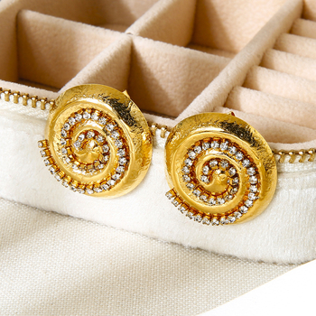 Cercei cercuri din oțel inoxidabil cu diamante, stil Ins, design geometric, electropalare cu aur 18K, greutate 10.8 g