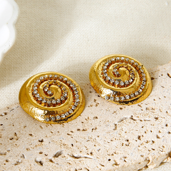 Cercei cercuri din oțel inoxidabil cu diamante, stil Ins, design geometric, electropalare cu aur 18K, greutate 10.8 g