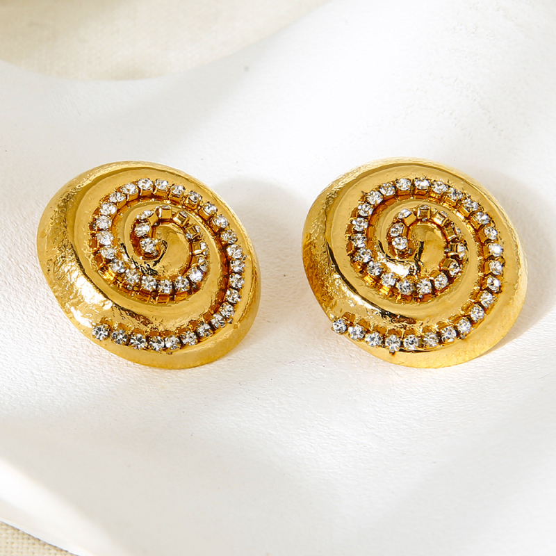 Cercei cercuri din oțel inoxidabil cu diamante, stil Ins, design geometric, electropalare cu aur 18K, greutate 10.8 g