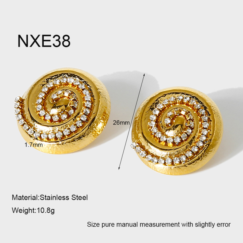 Cercei cercuri din oțel inoxidabil cu diamante, stil Ins, design geometric, electropalare cu aur 18K, greutate 10.8 g
