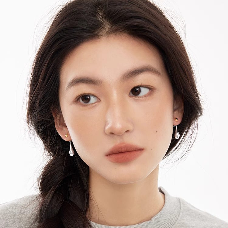 Bakrene kapljaste naušnice sa srebrnim premazom, nišni stil, za žene