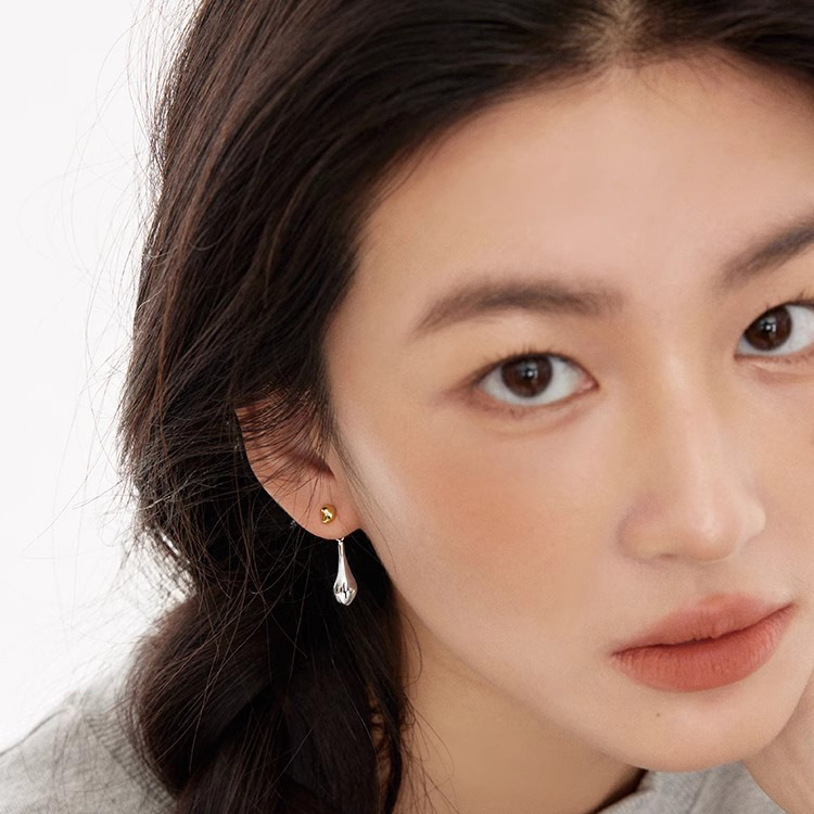 Bakrene kapljaste naušnice sa srebrnim premazom, nišni stil, za žene