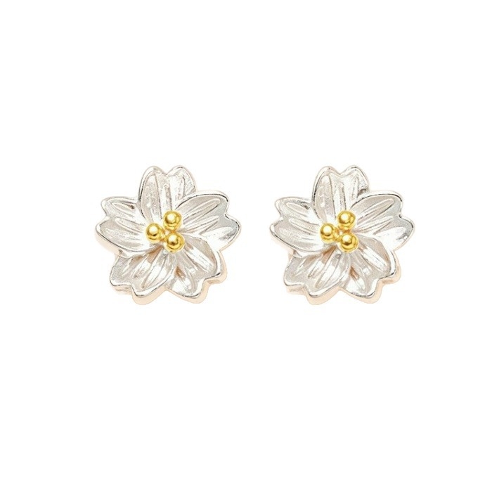 Naušnice od sterling srebra - oblik cvijeta trešnje - svijetli luksuzni stil - unisex - elektroplatinirani premaz