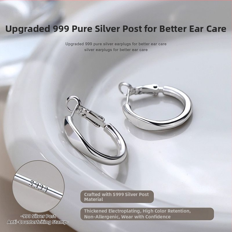 Sudraba 999 gredzena auskari ar adatu, IN stils, elektroplakēšana, rudens 2025