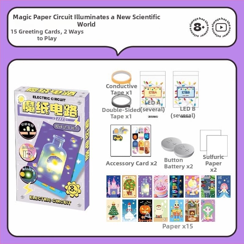 Kit DIY Circuit pe hârtie magic: Jucărie din hârtie, Experiment științific educațional, Felicitare luminosă, Vârsta 14+