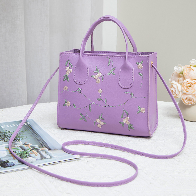 Geantă crossbody mini pătrată, brodată cu flori, din PU, fermoar, formă orizontală pătrată, buzunar pentru telefon
