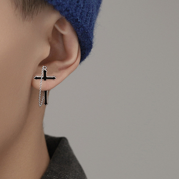 Cercei cu lanț încrucișat, design dintr-o singură bucată, geometric, stil hip-hop, cupru, placare electrolitică (cupru; placare electrolitică; geometric; hip-hop; unisex)