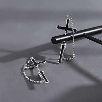 Cercei cu lanț încrucișat, design dintr-o singură bucată, geometric, stil hip-hop, cupru, placare electrolitică (cupru; placare electrolitică; geometric; hip-hop; unisex)