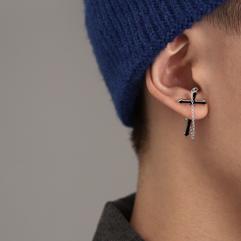 Cercei cu lanț încrucișat, design dintr-o singură bucată, geometric, stil hip-hop, cupru, placare electrolitică (cupru; placare electrolitică; geometric; hip-hop; unisex)