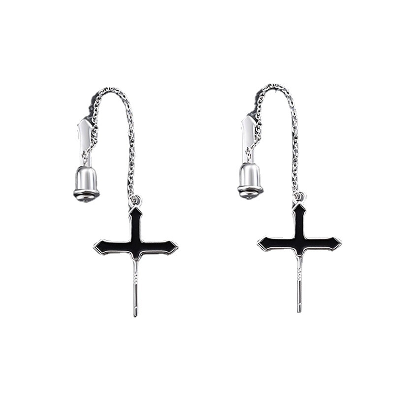 Cercei cu lanț încrucișat, design dintr-o singură bucată, geometric, stil hip-hop, cupru, placare electrolitică (cupru; placare electrolitică; geometric; hip-hop; unisex)