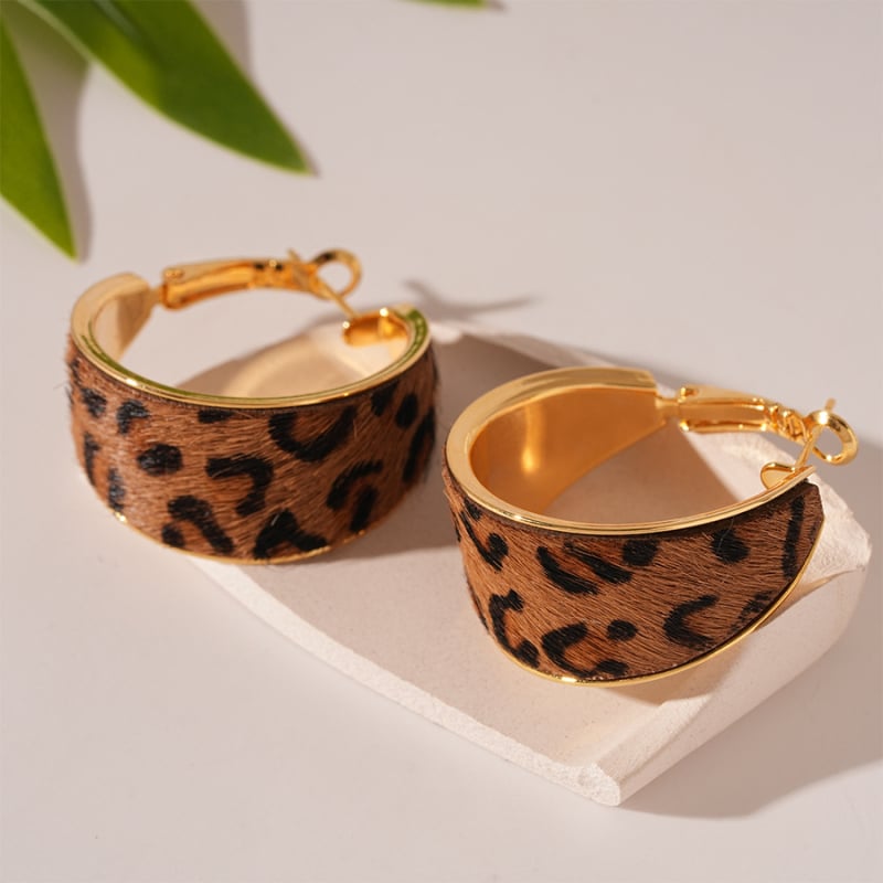 Geometrijske naušnice s leopard uzorkom i flokiranim površinom, bakreno tijelo, 925 srebrni klinovi