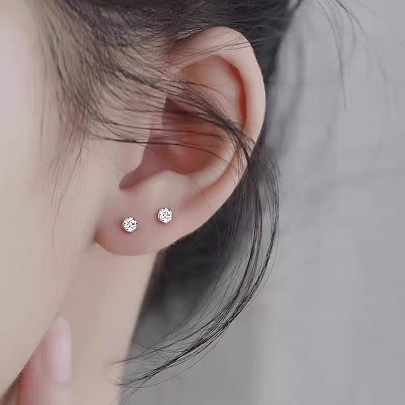 Cercei - ac de argint 999, zircon rotund, tratament cu diamant, design unisex simplu
