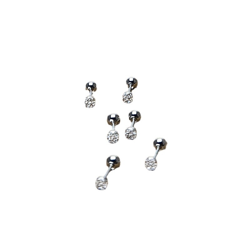 Cercei - ac de argint 999, zircon rotund, tratament cu diamant, design unisex simplu