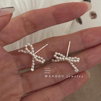 Cercei cu mărgele, formă de fundă geometrică, crystal artificial, știfturi din argint 925, design geometric