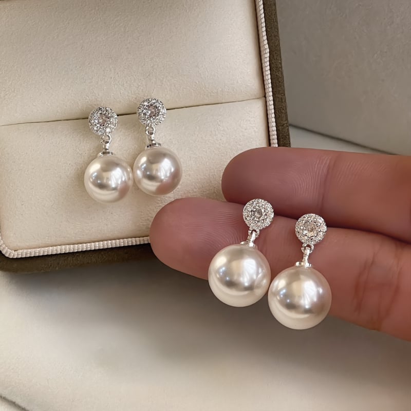 Gyöngy fülbevalók S925 ezüst tűvel, aranyozott réz, geometriai forma, hétköznapi stílus