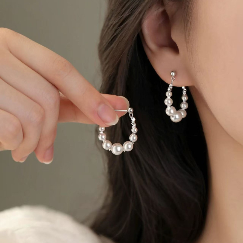 Női fülbevalók gyöngyházból, geometriai kialakítás, elektroplattálás, 925 ezüst fülcsap, könnyed luxus stílus