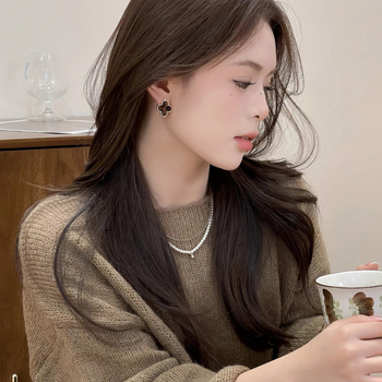 Fülbevalók négylevelű lóhere mintával, réz anyagú, elektroplatált bevonattal, koreai stílus, 2024 ősz