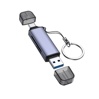Dvostruki čitač kartica USB 3.0 + USB-C za TF/SD/MMC/Micro SD – vanjski, dimenzije 51,5×19×11 mm, težina 10 g, 1 godina jamstva