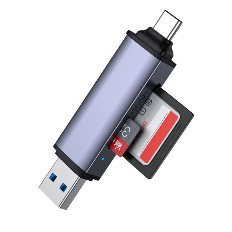 Dvostruki čitač kartica USB 3.0 + USB-C za TF/SD/MMC/Micro SD – vanjski, dimenzije 51,5×19×11 mm, težina 10 g, 1 godina jamstva