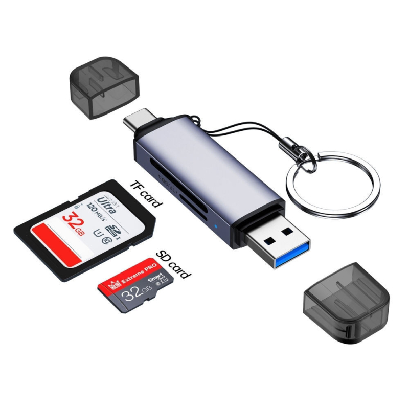Dvostruki čitač kartica USB 3.0 + USB-C za TF/SD/MMC/Micro SD – vanjski, dimenzije 51,5×19×11 mm, težina 10 g, 1 godina jamstva