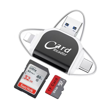 Cititor de carduri metal cu patru porturi, USB 2.0, SD/TF — Model U003