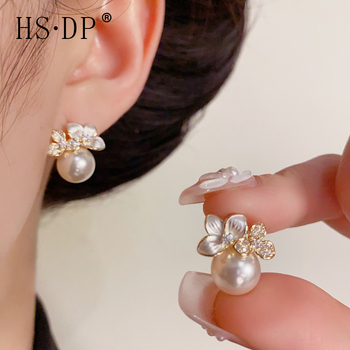 Cercei cu formă de floare din cupru, placare cu aur real pentru femei – stil simplu